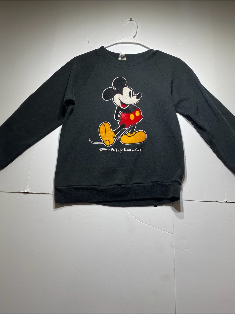 Flocked velvet Disney Black Crewneck Sweater with Mickey Graphic